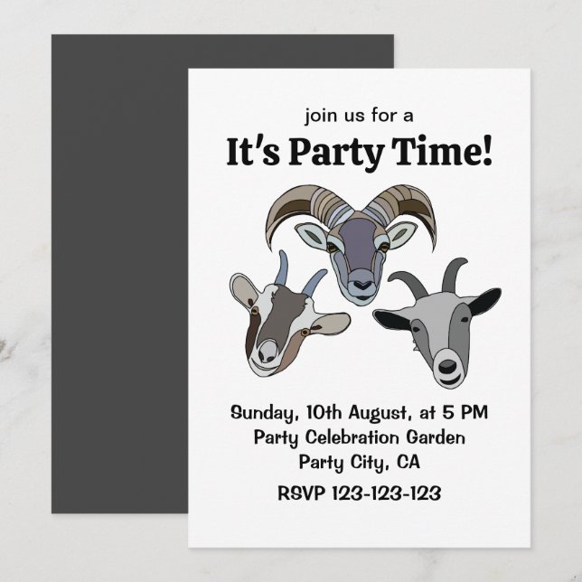 Invitación Cabra Animal Divertida Cabra (Anverso / Reverso)
