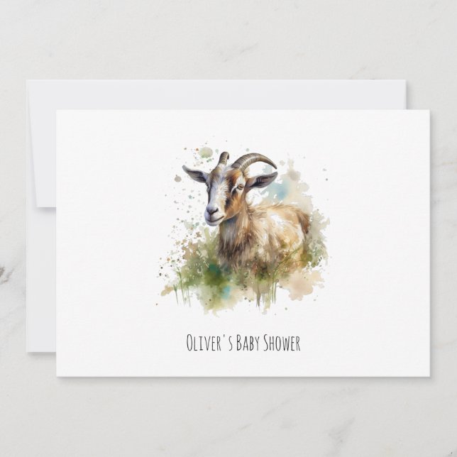 Invitación Cabra de granja acuarela, personalizado (Anverso)