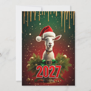Invitación Cabra de Navidad 2027 Saludo Divertido y Lindo d
