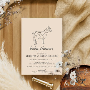 Invitación Cabra Salvaje Animal De Línea Simple Beige