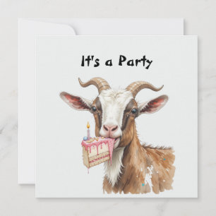 Invitación  Cabra Vieja con Pastel Divertido Diseño de Animal