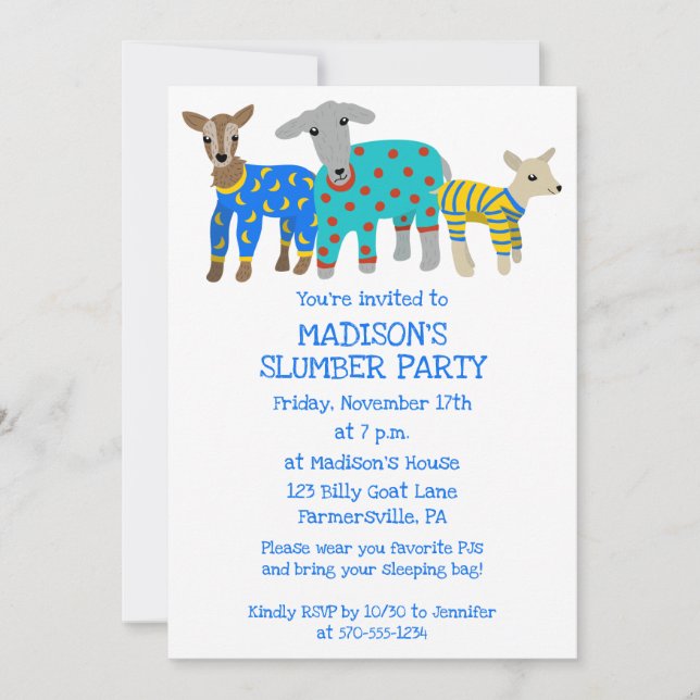 Invitación Cabras en pijama niños Fiesta de madera (Anverso)