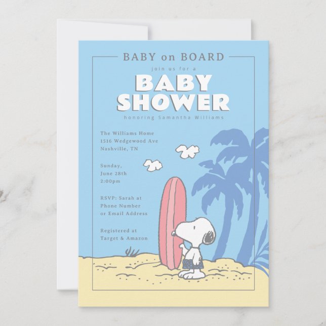 Invitación Cacahuetes | Baby on Board Snoopy Summer Baby Show (Anverso)