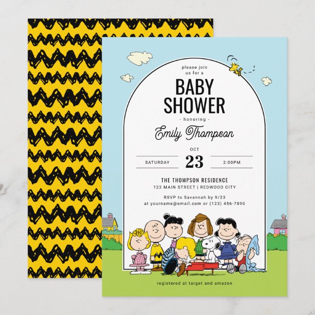 Invitación Cacahuetes | Charlie Brown y Gang - Arch Baby Show (Anverso / Reverso)