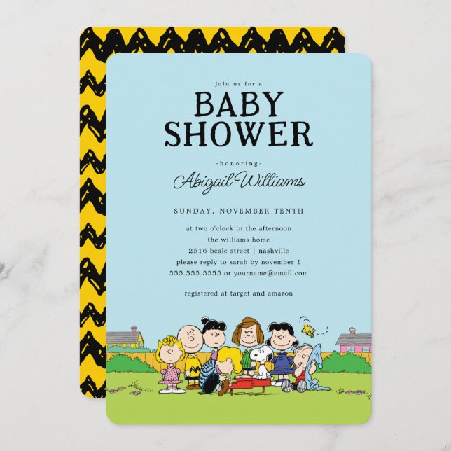 Invitación Cacahuetes | Charlie Brown y Gang Baby Shower (Anverso / Reverso)
