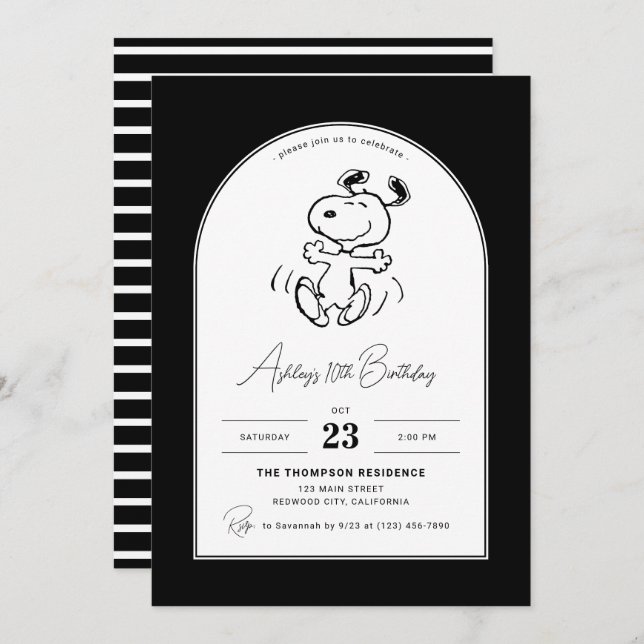 Invitación Cacahuetes | Cumpleaños de Dancing Snoopy (Anverso / Reverso)