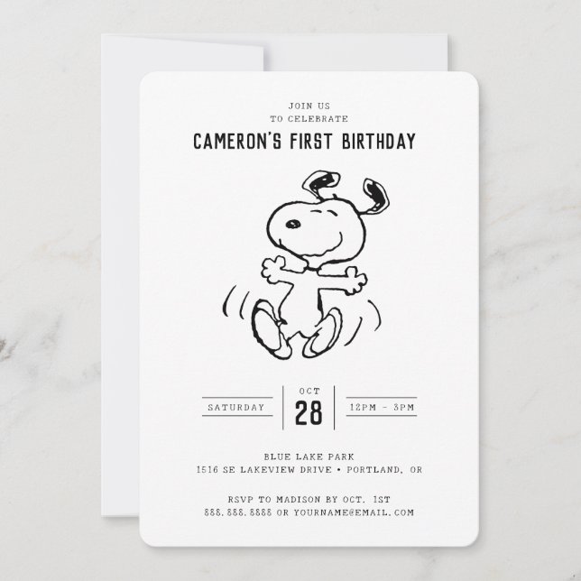Invitación Cacahuetes | Cumpleaños de Dancing Snoopy (Anverso)