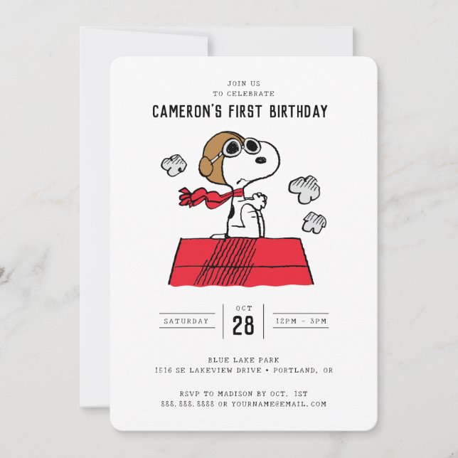 Invitación Cacahuetes | Snoopy Ace Volador Cumpleaños (Anverso)