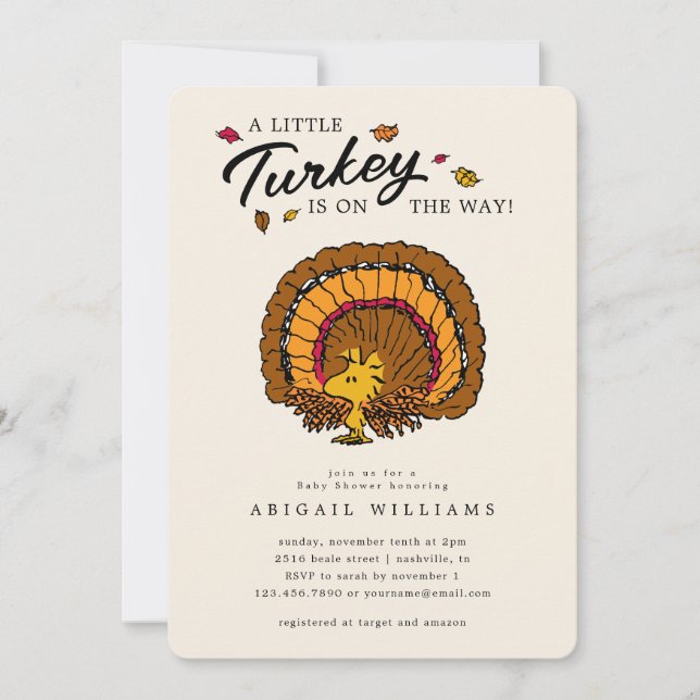 Invitación Cacahuetes | Woodstock Turkey Baby Shower (Anverso)