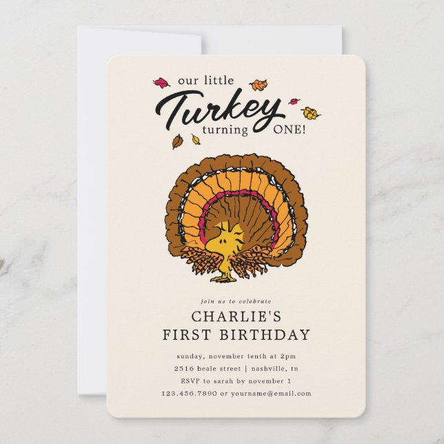 Invitación Cacahuetes | Woodstock Turquía primer cumpleaños (Anverso)