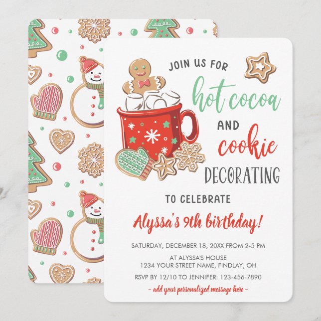 Invitación Cacao caliente Cookie decorando fiesta de cumpleañ (Anverso / Reverso)