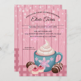 Invitación Cacao caliente de madera rosa crema batida Baby Sh