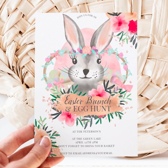 Invitación Cacería de huevos de pascua de oro rosa de conejo  (Subido por el creador)