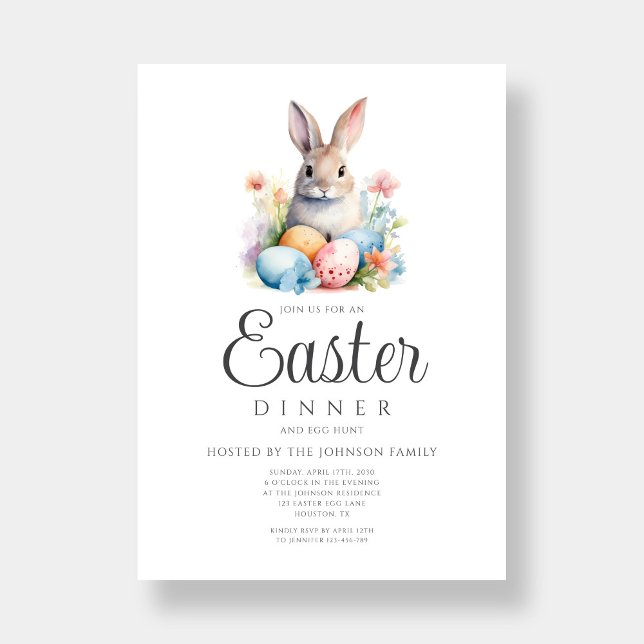 Invitación Cacería De Huevos Y Cena De Pascua (Cute Bunny Egg Hunt And Easter Dinner Invitation)
