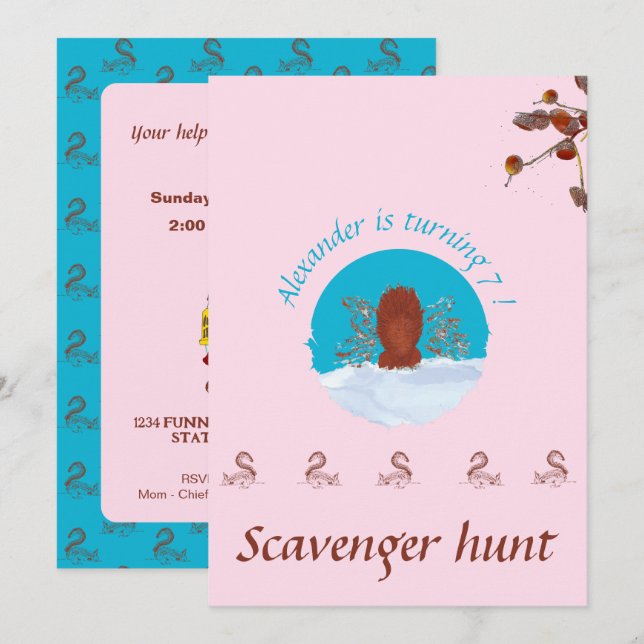 Invitación Cacería de scavenger diversión cavando ardilla en  (Anverso / Reverso)