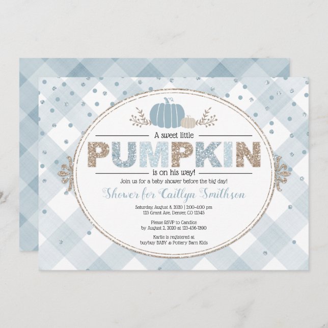 Invitación cacerola gingham confetti bebé ducha (Anverso / Reverso)