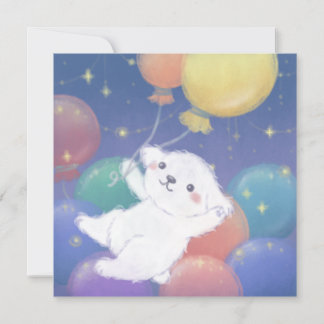Invitación Cachorro Adorable con Globos y Estrellas