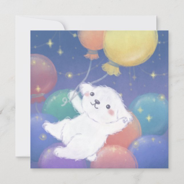 Invitación Cachorro Adorable con Globos y Estrellas (Anverso)
