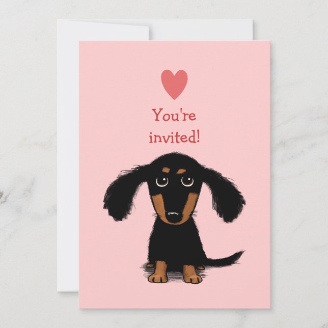 Invitación Cachorro Adorable de Pelo Largo de Dachshund Fiest (Anverso)