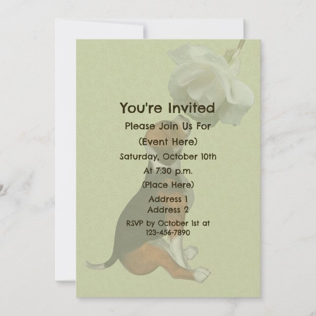 Invitación Cachorro Beagle Rosa Blanca Fiesta Animal Adorable (Anverso)