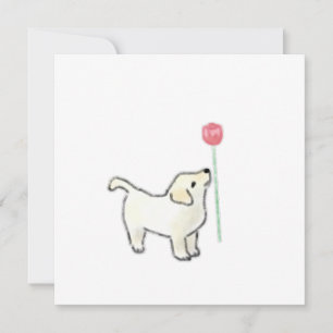 Invitación Cachorro Blanco Olfateando Flor Rosa