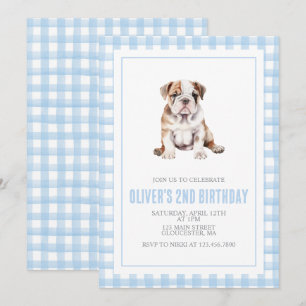 Invitación Cachorro bulldog preppy de cuadros cumpleaños