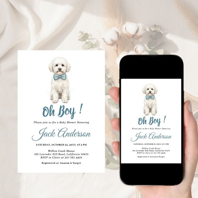 Invitación Cachorro Chic Lazo Azul Niño Fiesta de Bebé (Subido por el creador)