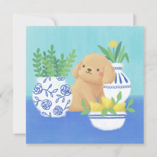 Invitación Cachorro con plantas, leones y flores