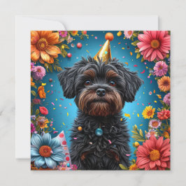 Invitación Cachorro con sombrero de cumpleaños adorable