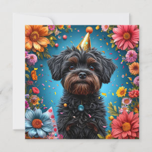 Invitación Cachorro con sombrero de cumpleaños adorable