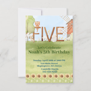 Invitación Cachorro de animales de granja 5 años