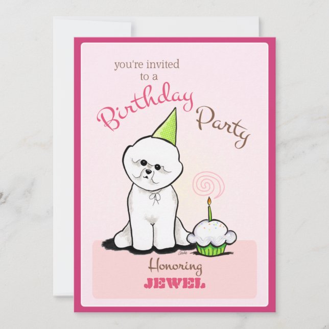 Invitación Cachorro de cumpleaños Bichon Chica de fuera de lí (Anverso)