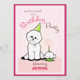 Invitación Cachorro de cumpleaños Bichon Chica de fuera de lí