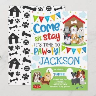 Invitación Cachorro de fiesta de porcino Doggy Birthday Pawty