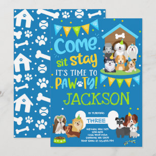 Invitación Cachorro de fiesta de porcino Doggy Birthday Pawty