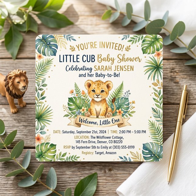 Invitación Cachorro de León Adorable Selva Tropical Verde Jar (Subido por el creador)