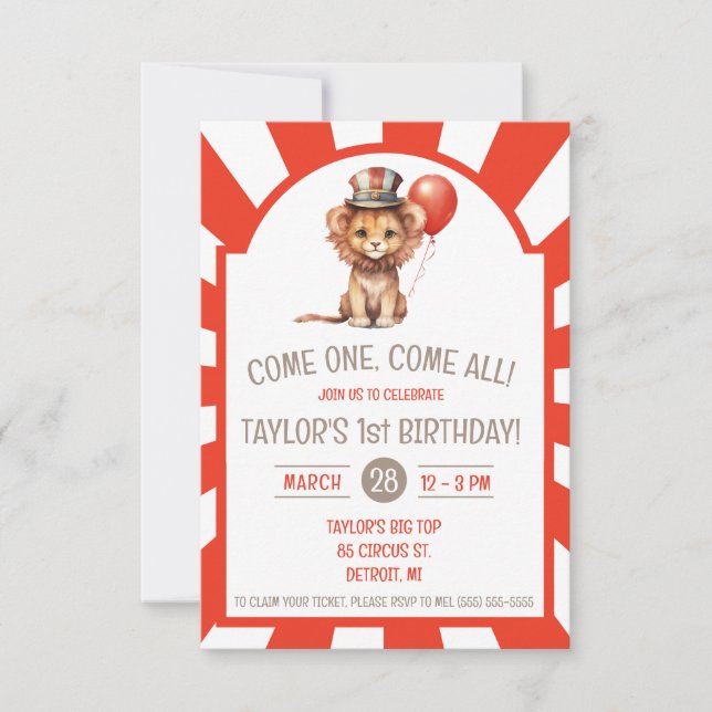 Invitación Cachorro de león para bebé, fiesta de cumpleaños d (Anverso)