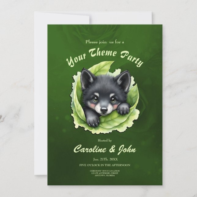 Invitación Cachorro de lobo en el verde: (Anverso)