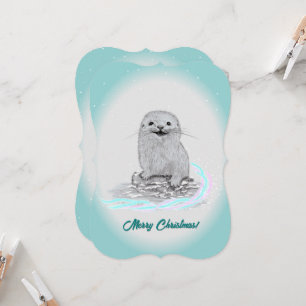 Invitación Cachorro de Nutria Marina Blanca Adorable, Feliz N