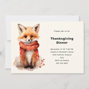 Invitación Cachorro de zorro lindo en una cena de Acción de G