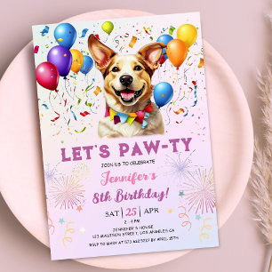 Invitación Cachorro deja a Pawty Birthday Chica 8 cumpleaños