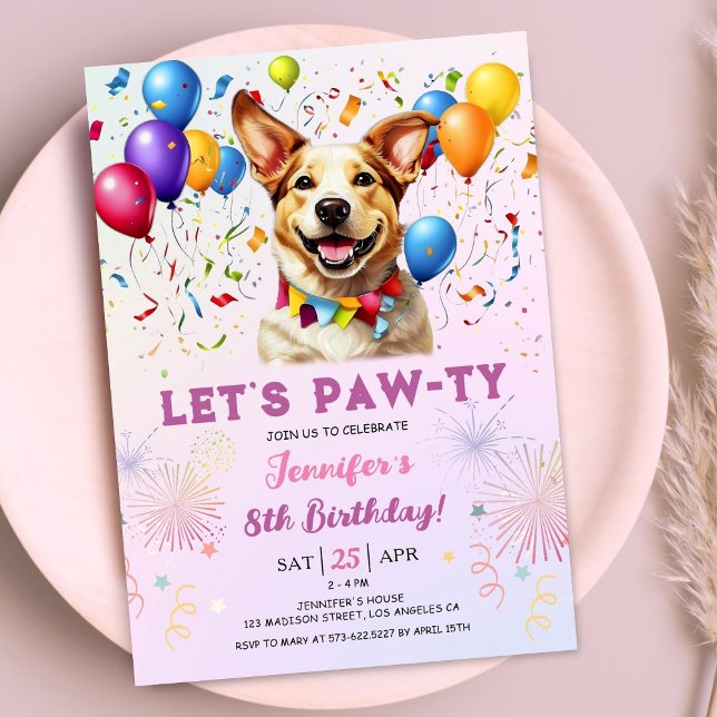 Invitación Cachorro deja a Pawty Birthday Chica 8 cumpleaños (Subido por el creador)