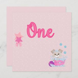 Invitación Cachorro en la tina en el baño Chica de un año cum