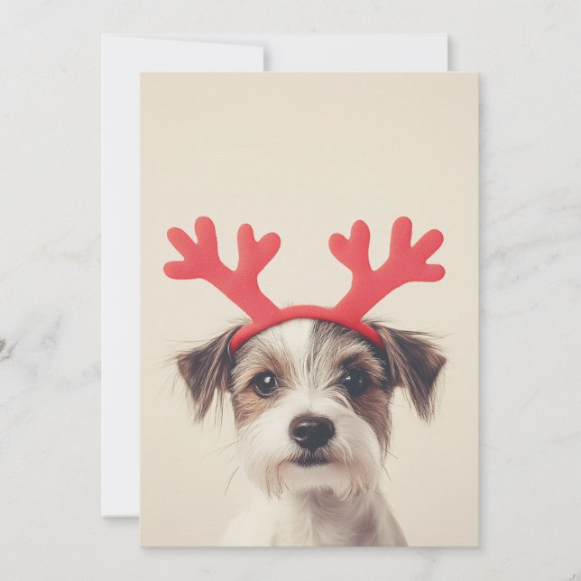Invitación Cachorro Festivo con Cuernecillos de Reno (Anverso)