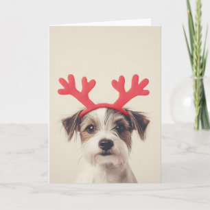 Invitación Cachorro Festivo con Cuernecillos de Reno