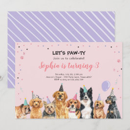 Invitación Cachorro Fiesta Perro Pawty Pink