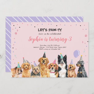 Invitación Cachorro Fiesta Perro Pawty Pink
