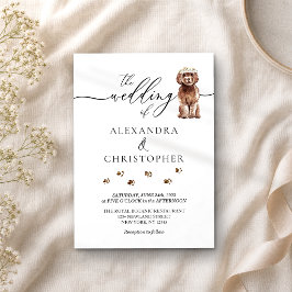 Invitación Cachorro marrón Cavapoo Caligrafía de boda