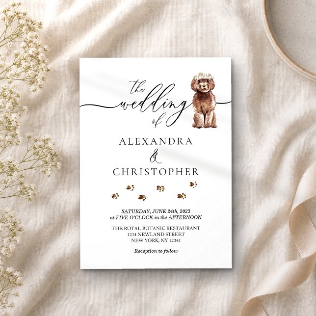Invitación Cachorro marrón Cavapoo Caligrafía de boda (Subido por el creador)