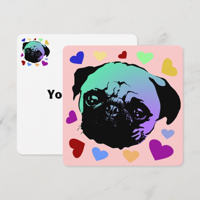 Invitación Cachorro Pug PopArt Estilo Retro (Anverso / Reverso)